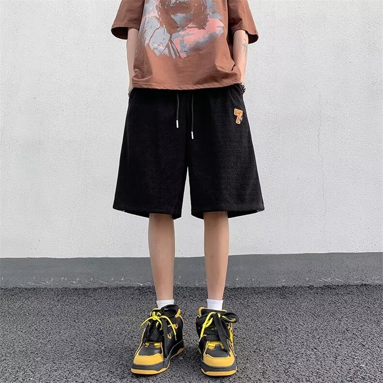 男夏季重磅潮牌织带运动裤子美式复古潮流百搭休闲五分裤图片