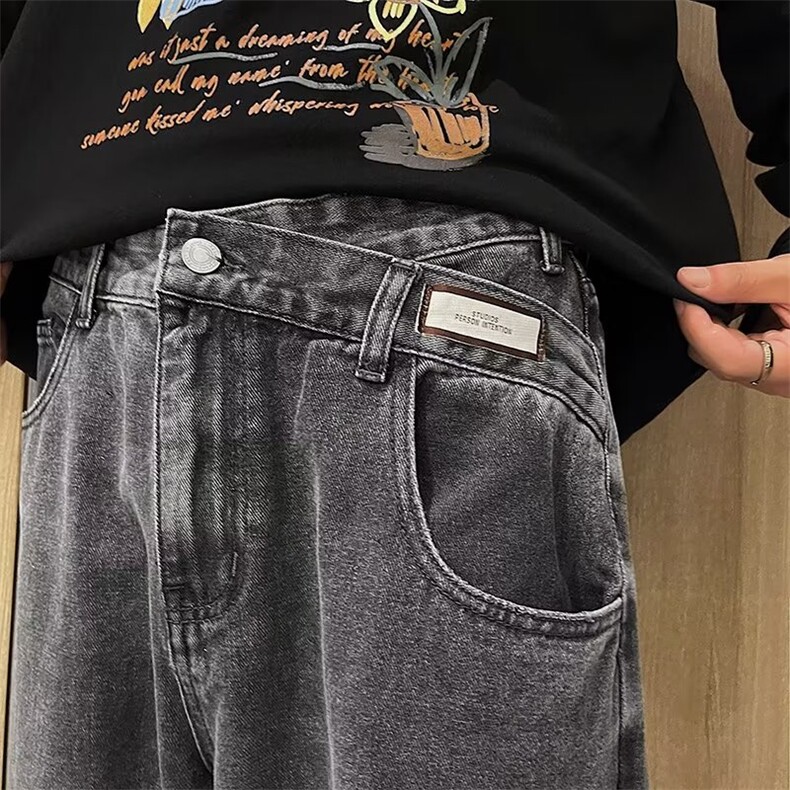 美式高街牛仔裤直筒宽松不规则休闲裤水洗开叉阔腿长裤男N2005P43,男装牛仔裤,星座1116-2