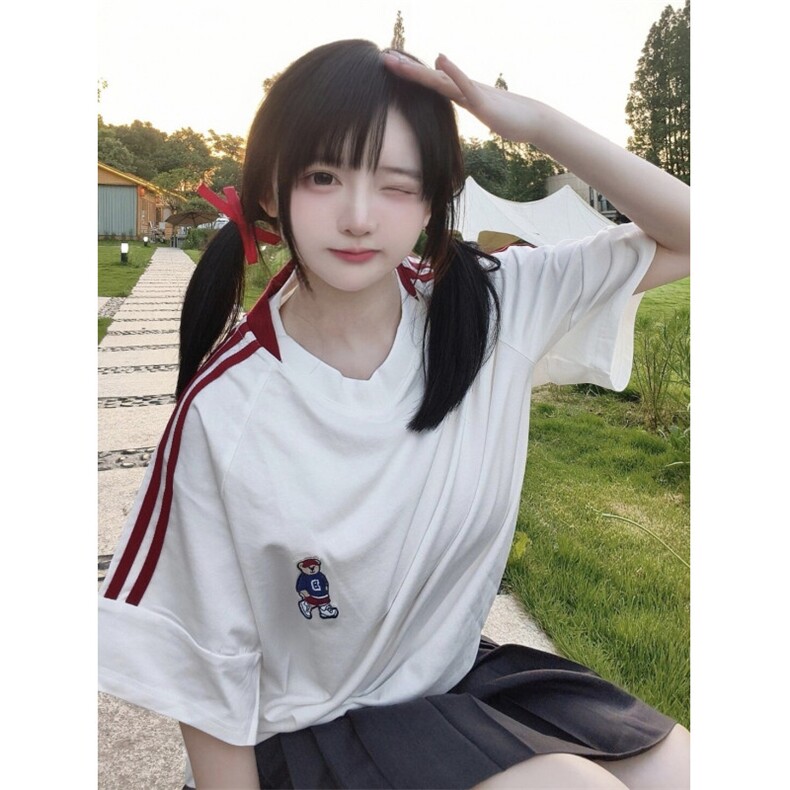 H1015-P35现货#固色不掉色+刺绣宽松休闲短袖T恤,女装T恤,星座617A-2