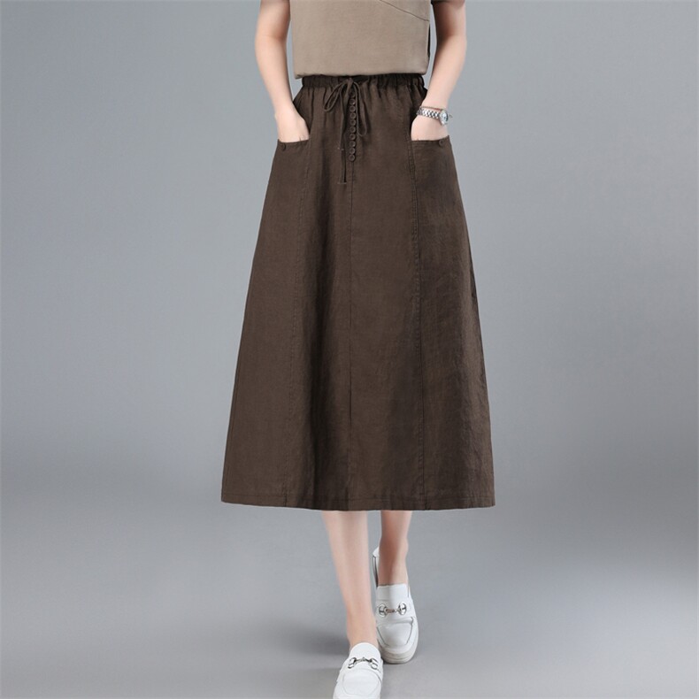 2025年夏季新款宽松大码显瘦亚麻半身裙，女装半身裙，简韵佳