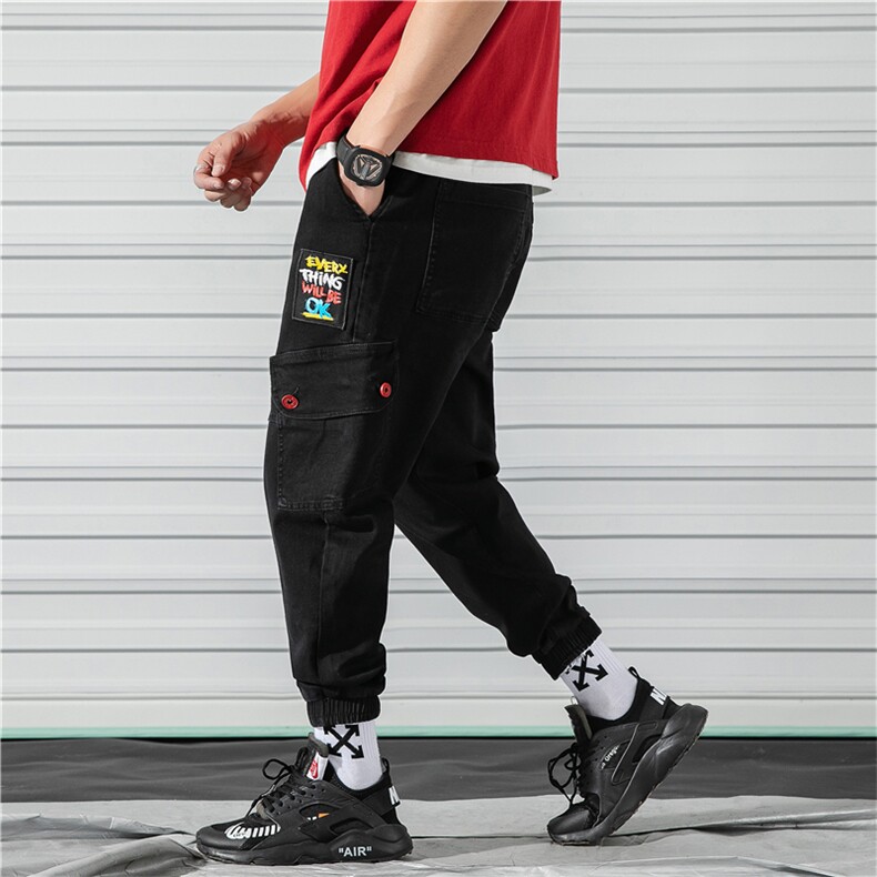 k7319-p65 秋款牛仔裤ins潮牌破洞裤子大码韩版潮流男束脚裤图片