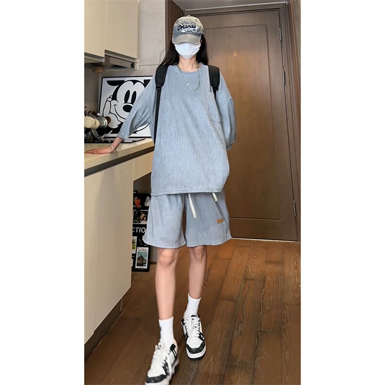 现货TZ755-特批45控78高质感高克重套装圆领大码T恤短袖短裤,男装牛仔裤,电商A059