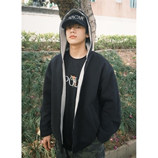 抖音得物高品质二开26春装美式重磅宽松结构双面连帽卫衣外套W68，女装短外套，电商A486