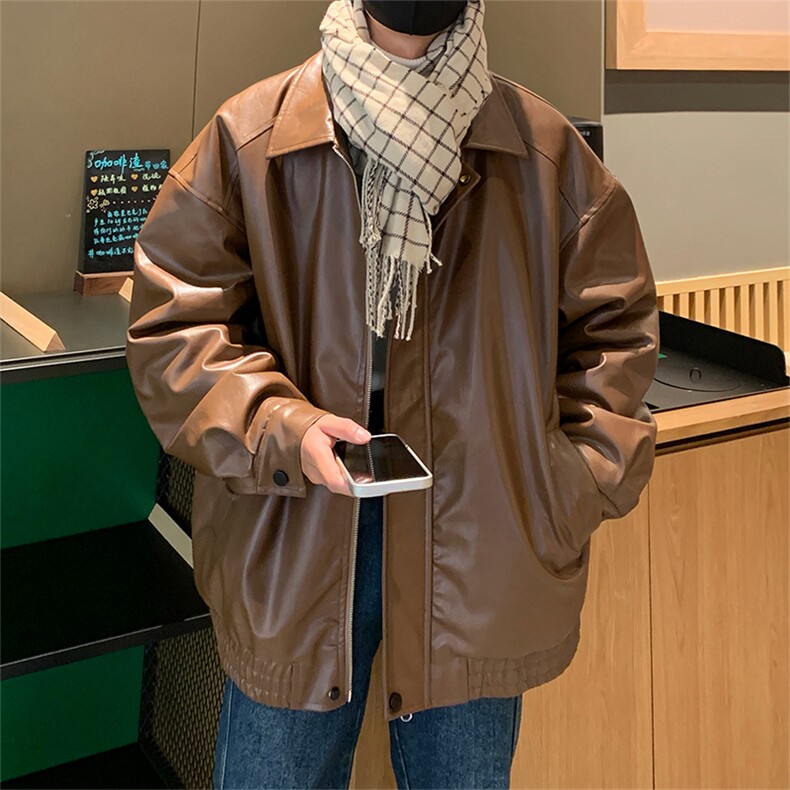加绒皮衣D2183-TP130控价178冬季加绒皮夹克保暖复古外套男棉衣服,男装棉衣,电商A102-1