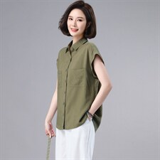 欧货设计感小众半袖薄款衬衫女2024夏装新款宽松衬衣无袖落肩上衣，女装蕾丝衫/雪纺衫，奕阳依阁