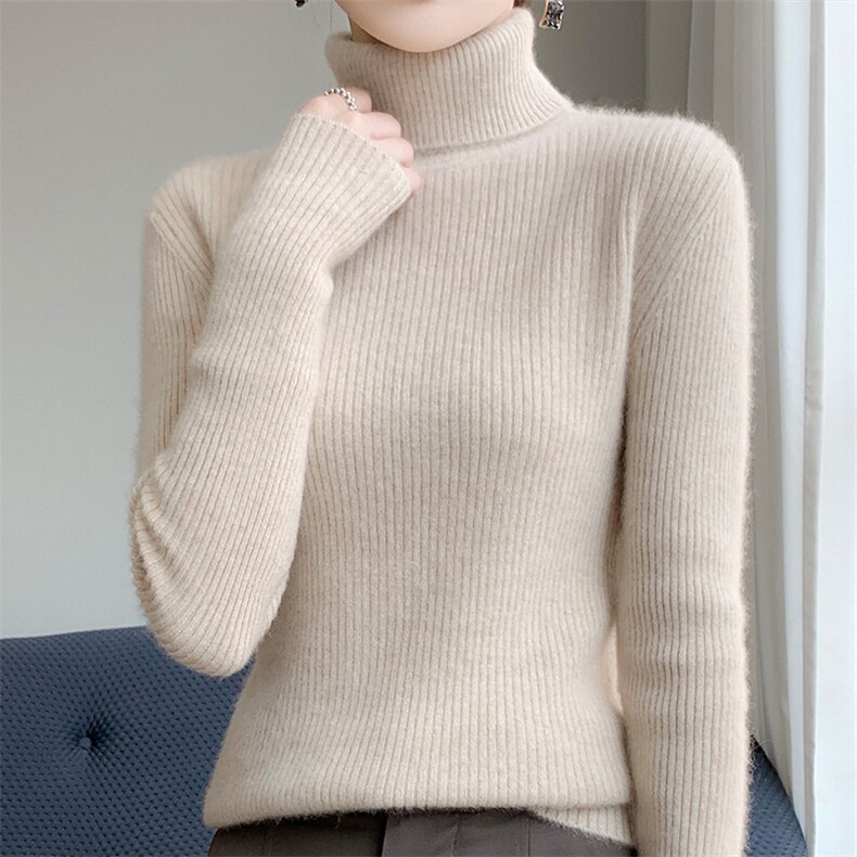 堆堆领毛衣女内搭秋冬2024年新款修身显瘦长袖紧身短款,针织衫/毛衣,皓宇羊绒