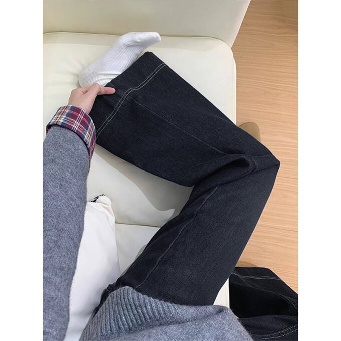 美式高街复古牛仔裤女加绒加厚显瘦微喇裤韩NZ750-P40加绒P50,男装牛仔裤,星座308B-2