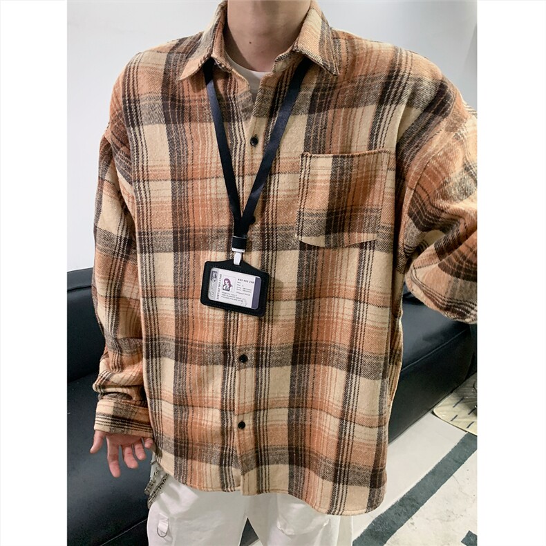 现货~磨毛格子大码长袖衬衫C5896/特P25咖啡色,男装衬衫,电商A094