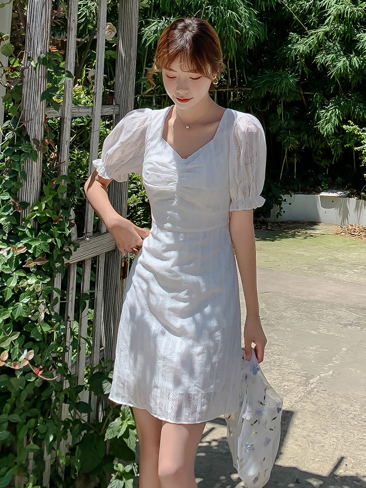 大码女装法式温柔初恋雪纺连衣裙女夏季收腰显瘦复古仙女茶歇长裙,女装连衣裙,天丽