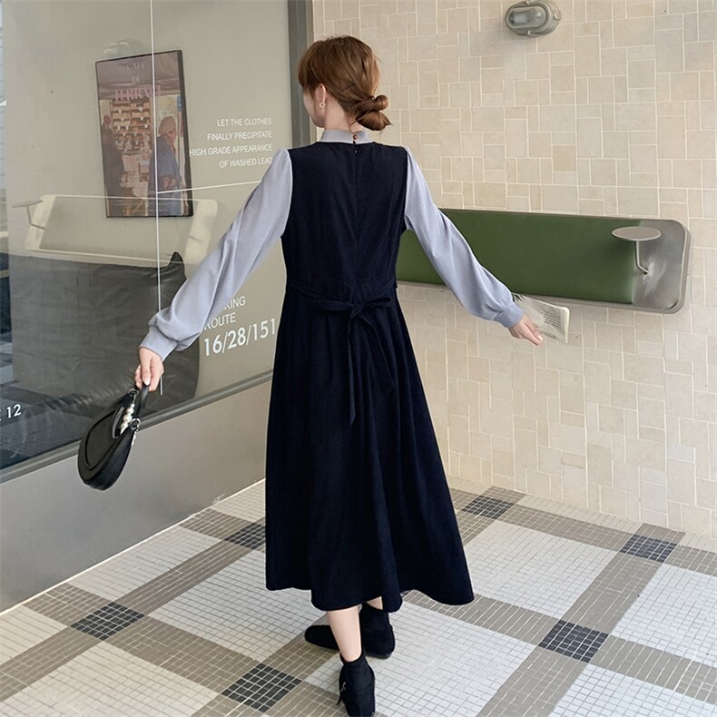 黑色法式假两件拼接连衣裙女2025秋季新款气质显瘦轻熟风a字长裙,女装连衣裙,2D112
