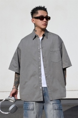美式工装衬衫短袖夏季宽松纯棉脏染衬衣男A436-0628-P4569，男装衬衫，电商A436