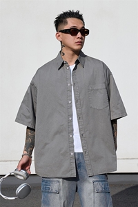 美式工装衬衫短袖夏季宽松纯棉脏染衬衣男 A436-0628-P4569图片