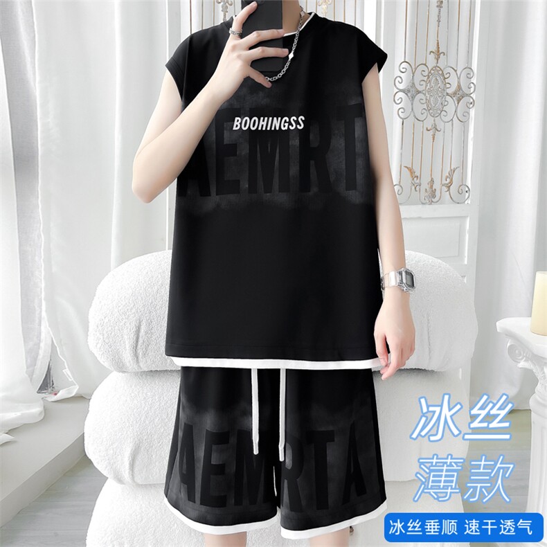2024夏季新款旋律风车大码冰丝背心套装M-5XHQ24530-特P55,男装休闲套装,电商A022