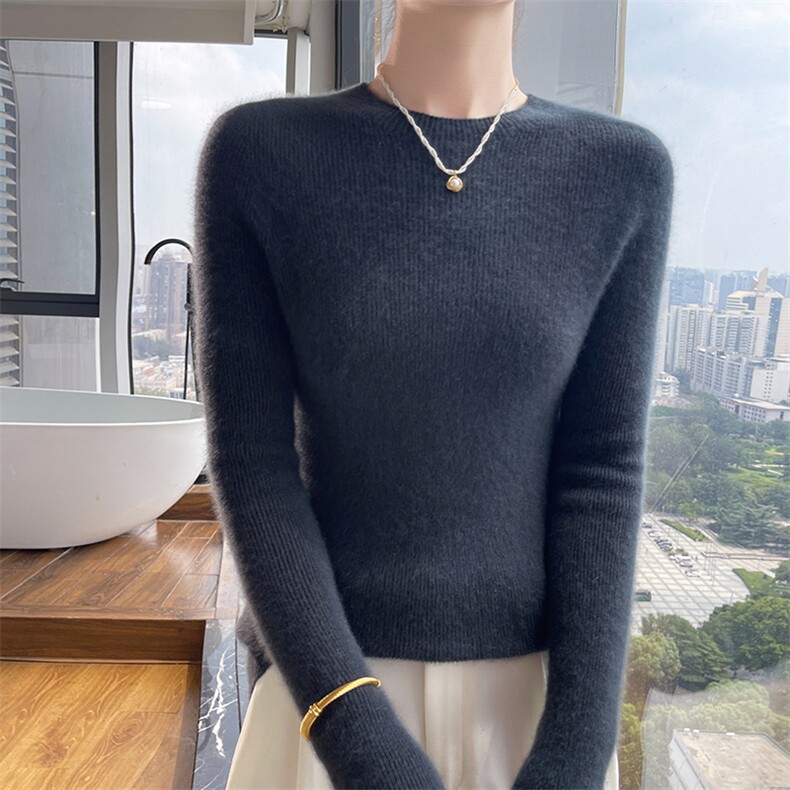 35%秋冬季新款舒适时尚百搭经典圆领35%衫，女装羊绒衫，美轩羊绒