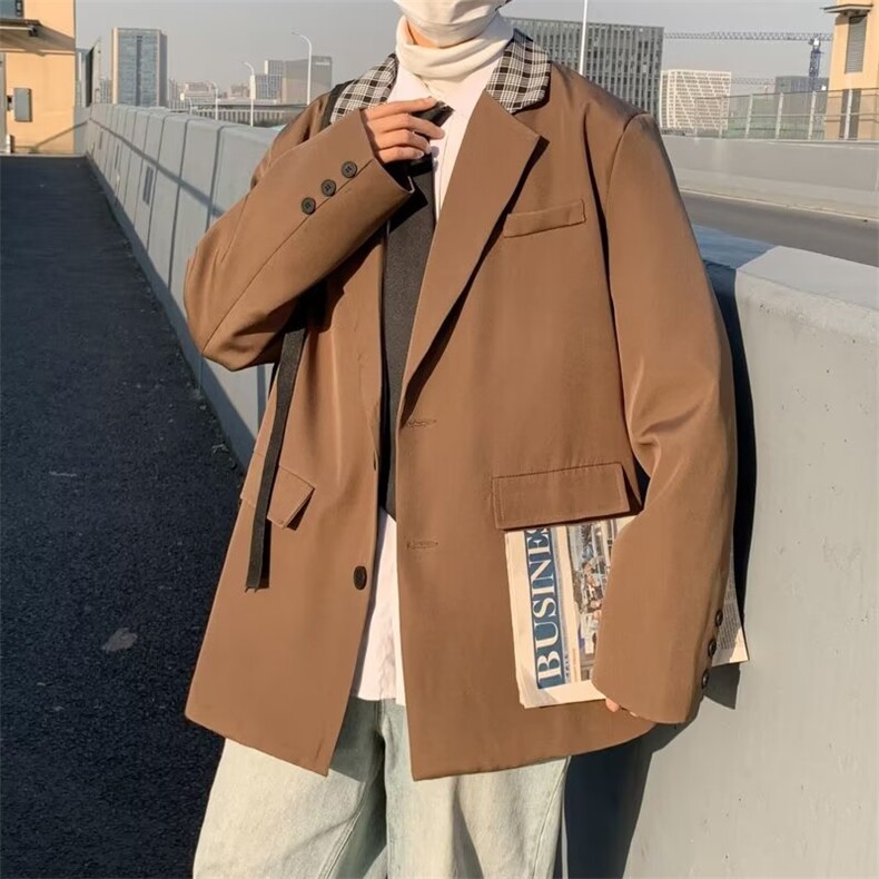 西服外套男韩版潮流拼色口袋高街帅2023春秋新款ins西装W4647-P58,男装西服,星座412-2
