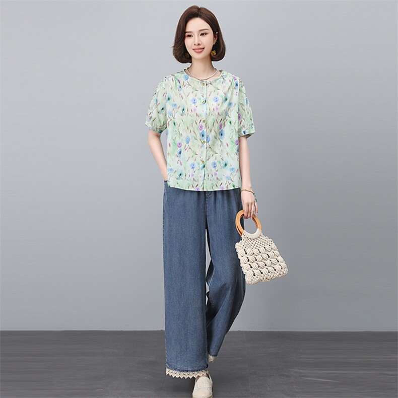 2025年夏季新款休闲小花牛仔花边两件套,女装套装/套裙,悦见她