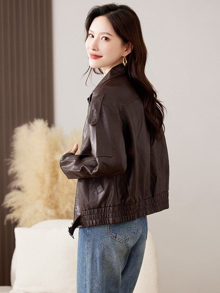 现货】皮衣外套女短款2025秋季新款小个子气质酷飒风复古PU皮夹克,女装皮衣,仁梯