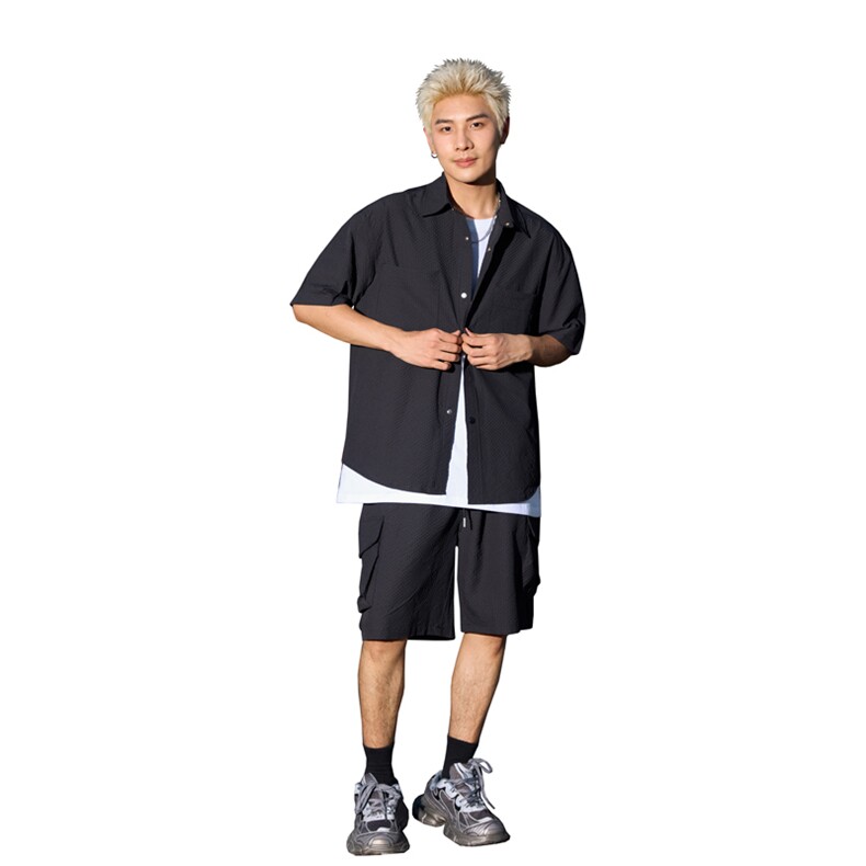 量大优供视频泡泡纱夏款短袖衬衫衬衫工装短裤男TZ17-特p55,男装休闲套装,电商B371