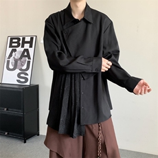 春装2025复古小众山本耀司风暗纹提花新中式不规则拼接长袖衬衫，男装衬衫，星座909