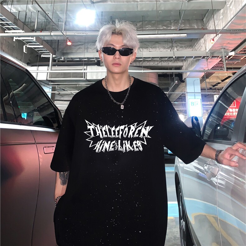 美式满天星重工反光短袖男女同款宽松休闲潮流圆领上衣T恤特p28,男装T恤,电商C307A