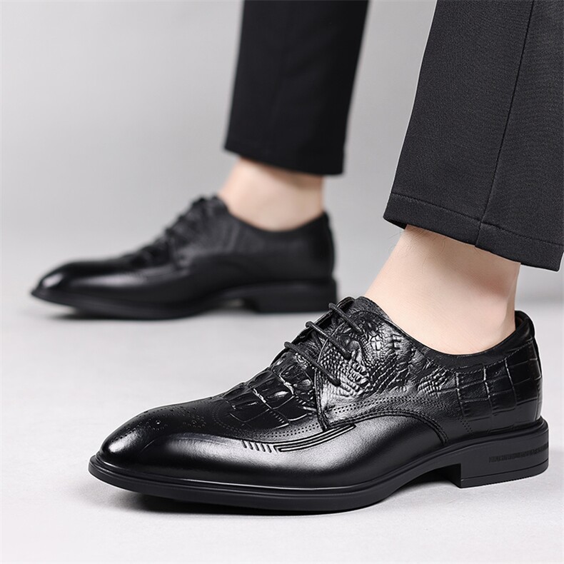 头层牛皮英伦风男鞋商务正装真皮鞋布洛克雕花鳄鱼纹皮鞋男款，男鞋皮鞋，电商A223