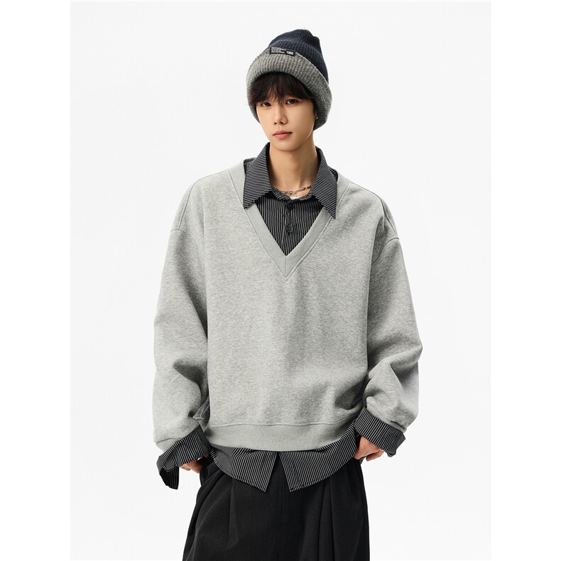 【现货】XZ1218WY8005特价P48美式高街假两件衬衫拼接卫衣,男装衬衫,星座1218（原611-3）