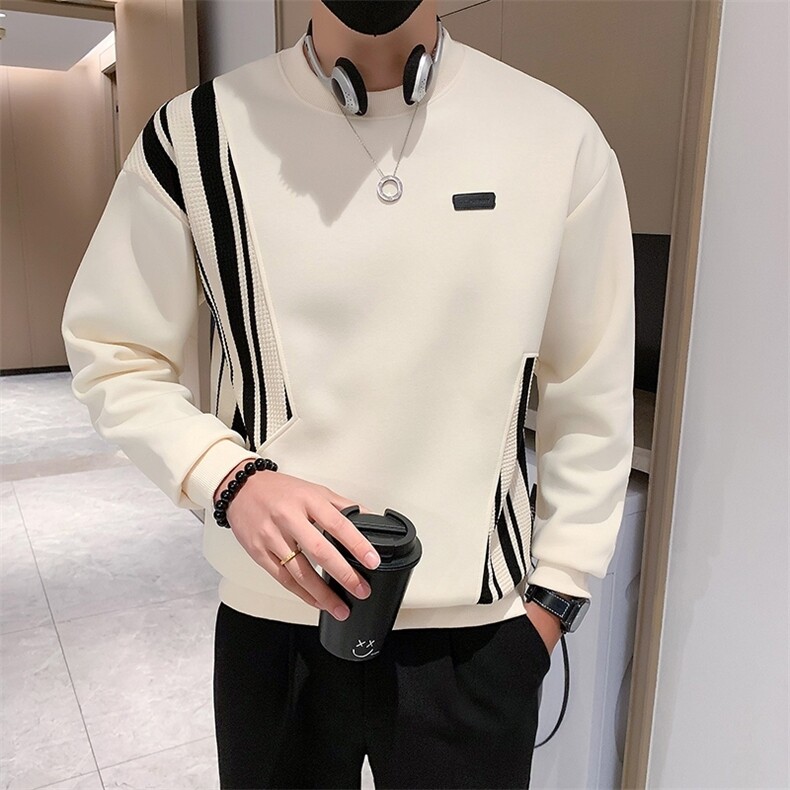 条纹拼接设计感卫衣男圆领套头个性痞帅休闲百搭长袖上衣WY01-P58,男装卫衣,电商D323（原B261）