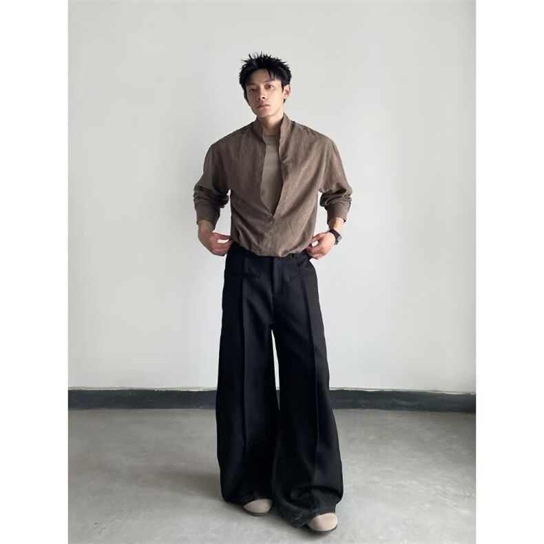 潮牌长袖衬衫男款2026春秋季新款假两件设计宽松ins时尚衬衣,男装衬衫,星座506A