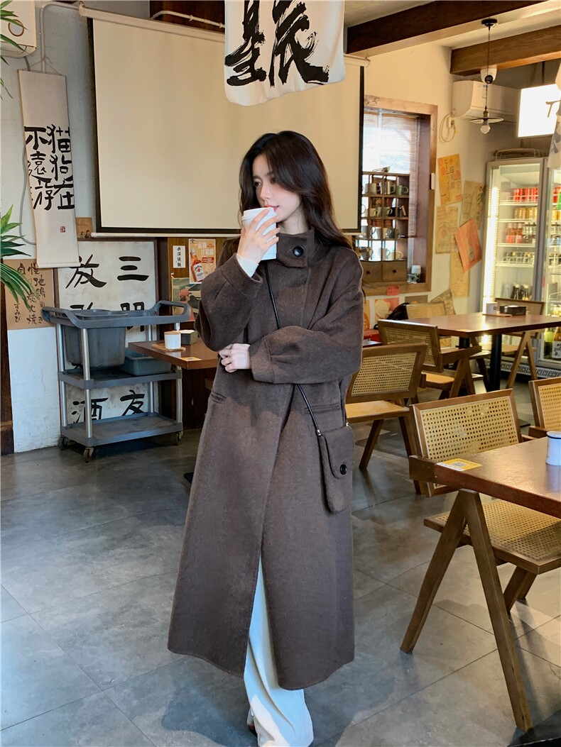 2025加厚修身型翻领大衣时尚百搭背包款,女装毛呢外套,宸诺服饰