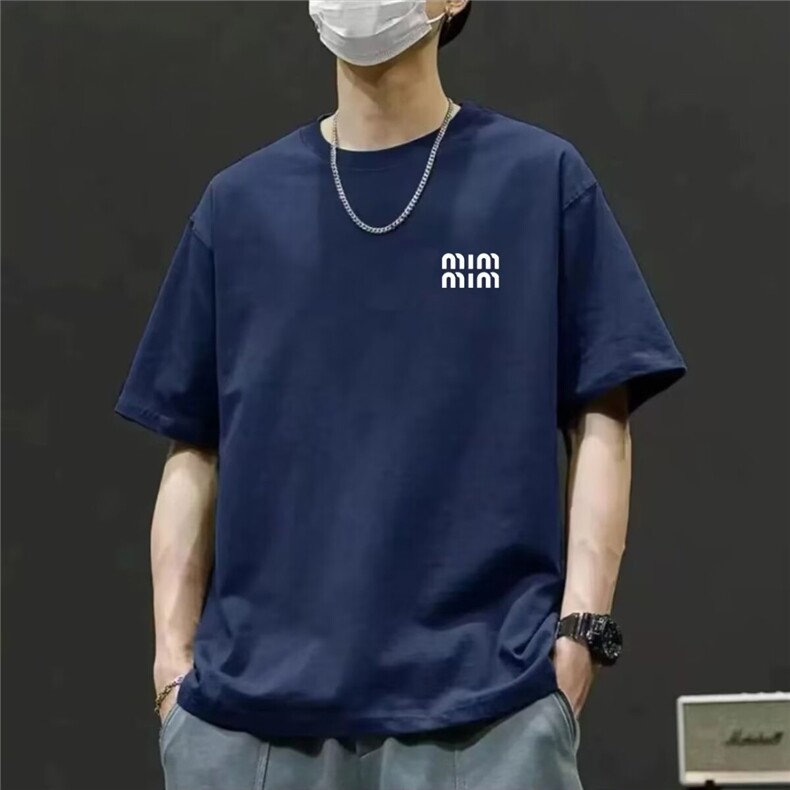 重磅纯棉紫色男士短袖t恤刺绣夏季2025新款潮牌大码休闲体恤上衣,男装T恤,电商B212（原钱塘6029）