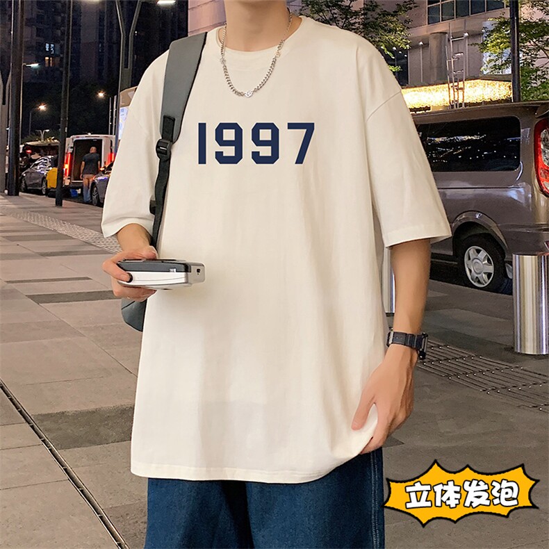 T658P32立体泡沫印花夏季新品高街美式短袖T恤宽松重磅纯棉体恤,男装T恤,星座304A