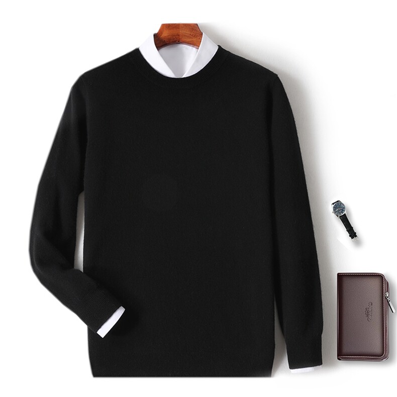 秋冬季新款舒适时尚百搭12针净面圆领羊毛衫，男装羊毛衫，牧圣羊绒