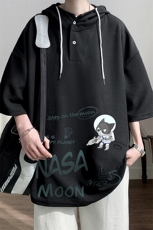 连帽短袖t恤男大码胖子带帽五分袖中袖LD54187-P45，男装T恤，电商A040