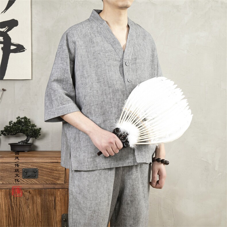 夏装新款风男装棉麻男士短袖唐装衬衫C005P85,男装T恤,钱塘802