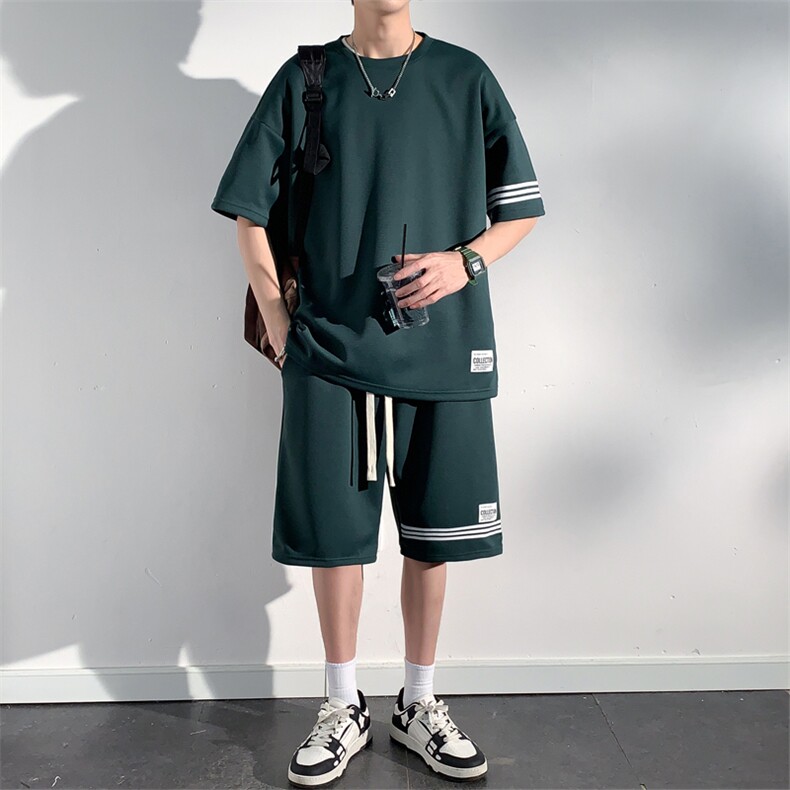 wassuphappy运动短袖套装男夏季2025新款潮牌宽松短裤休闲两件套,男装T恤,电商B220
