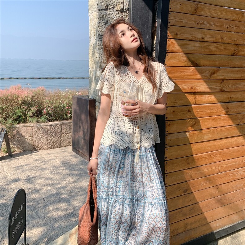 夏季蕾丝衫半身裙时尚两件套女,女装套装/套裙,秋水欣儿