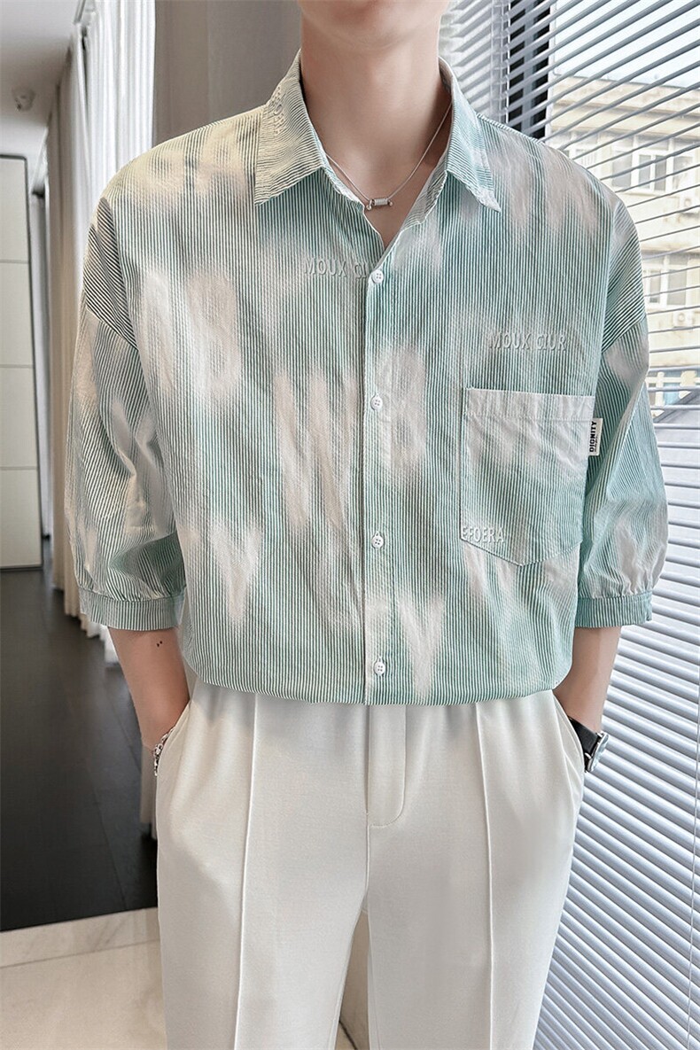 2025夏季新款男士半袖衬衫轻熟七分袖衬衣韩系宽松上衣901C11P58,男装衬衫,星座901
