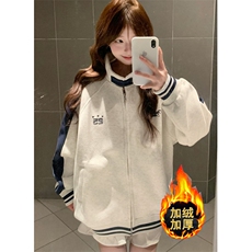 撞色拼接棒球服外套女秋季新款学院风宽松慵懒风开衫卫衣WX806，女装短外套，星座1116A（原606A-3）