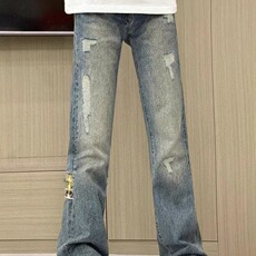 美式复古民族风拼接贴布牛仔裤男女高街cleanfit垂感直筒微喇裤潮，男装牛仔裤，星座1210-1