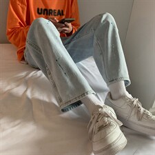 牛仔裤男宽松潮流百搭ins港风夏季裤子潮牌九分直筒男裤k977-45,男装牛仔裤,星座1008-1
