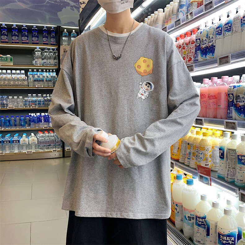CX01-P25大码长袖t恤男秋季新款打底衫男港风圆领卫衣男，男装T恤，电商B367