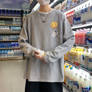 CX01-P25大码长袖t恤男秋季新款打底衫男港风圆领卫衣男图片