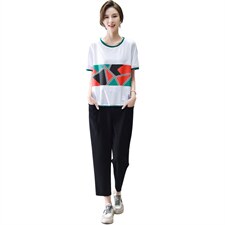 2022夏季新款时尚宽松大码套装舒适百搭显瘦两件套，女装套装/套裙，深水步