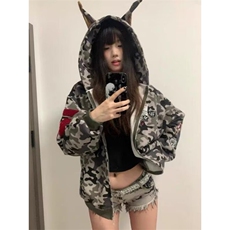 鲨鱼嘴涂鸦连帽开衫卫衣男女2025秋季新款潮牌短外套，女装短外套，四季星座505