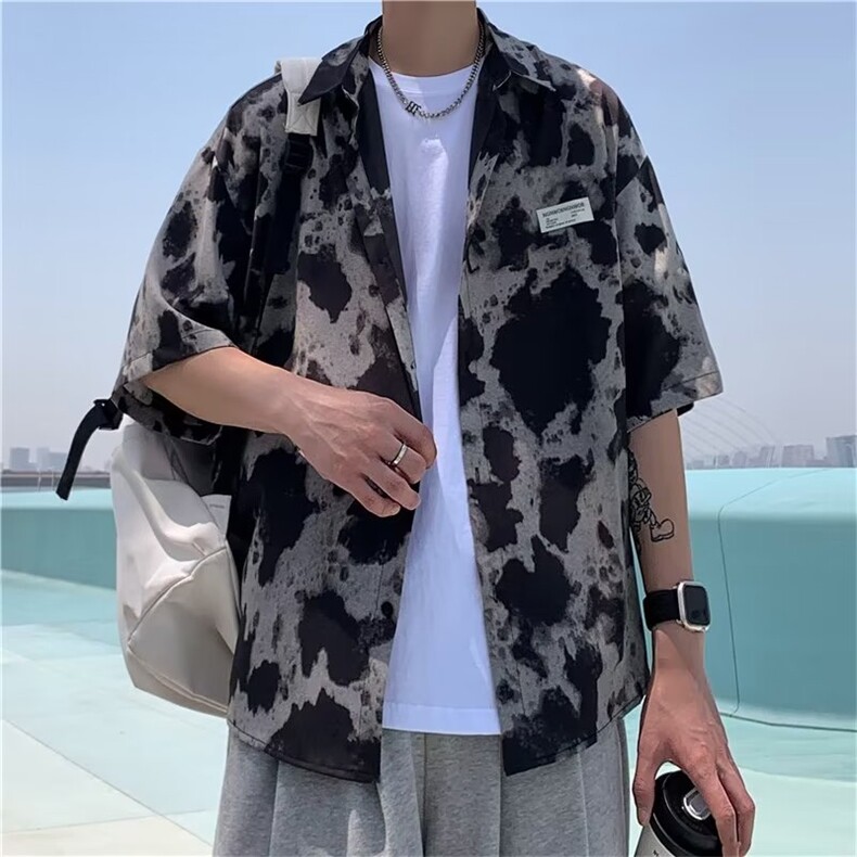 夏季新款衬衫潮流慵懒男方领冰丝衬衫C782P32,男装衬衫,星座1116-2