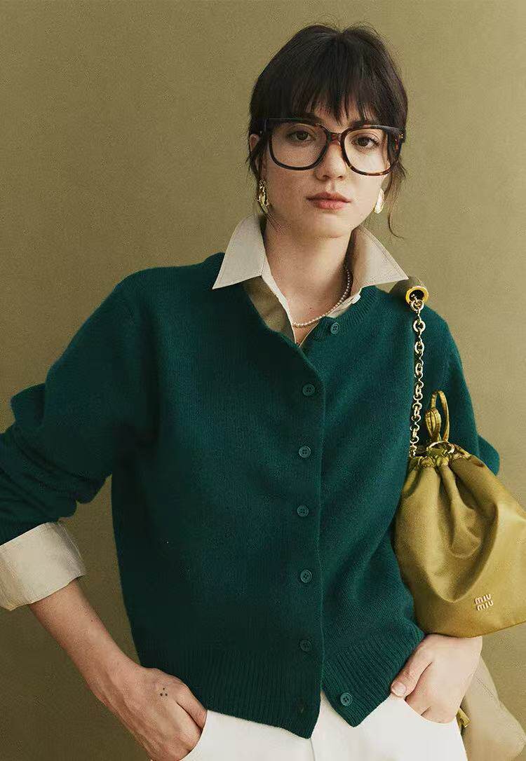 2025年秋季常规常规款甜美单件时尚百搭通勤休闲开衫，女装针织衫/毛衣，半城羊绒