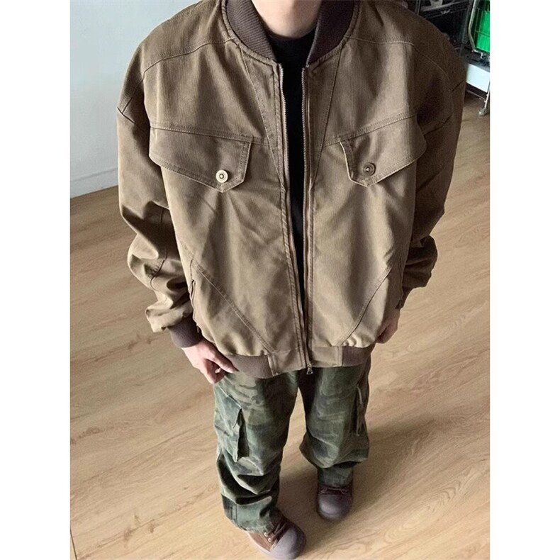 新款短款工装外套男秋款潮复古美式棒球服立领夹克慵懒LWT566-P70,男装夹克,星座1008