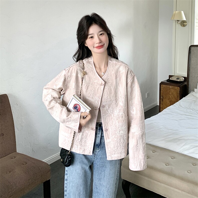 粉色新中式国风外套女2025春季新款超好看减龄小个子休闲短款上衣,女装短外套,秋水欣儿