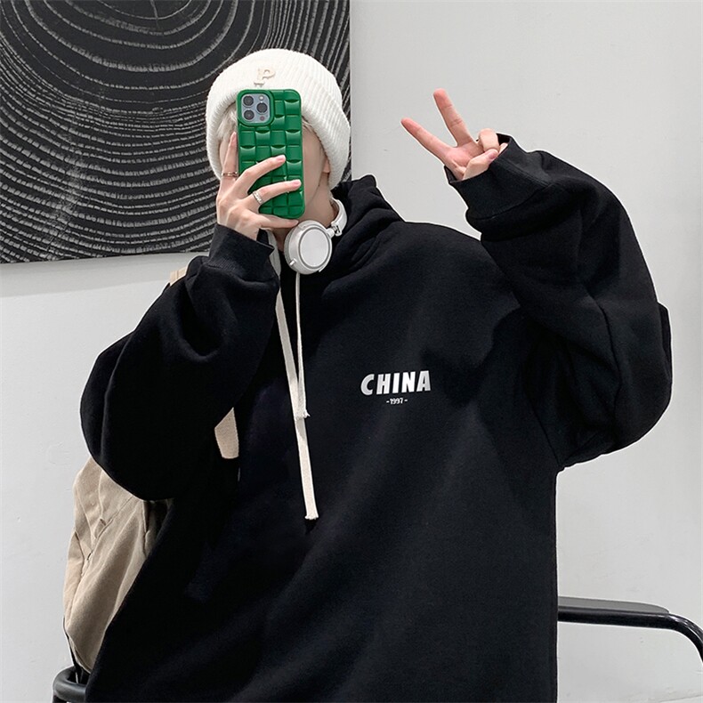 WY2248-P35加绒款-P40纯棉连帽卫衣男大码运动帽衫宽松薄外套男,男装卫衣,电商A040