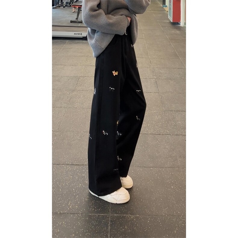 卡通刺绣蓝色牛仔裤春款男士美式水洗微喇裤子宽松阔腿休闲裤,男装牛仔裤,星座410-6（原星座1304-1）